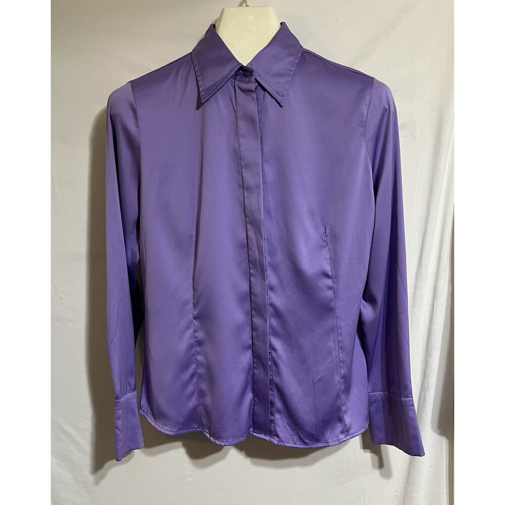 George Large 12/14 Stretch Purple Long Sleeve Button-Up Shirt Silk Feel Soft U